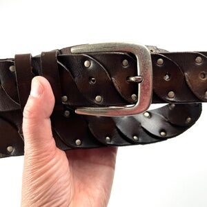 Mezlan Studded Leather Hip Belt size XL 40” Brown Made In Spain Boho Hippie